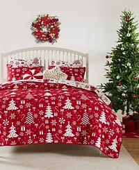 Greenland Home Fashions Peppermint Party Holiday 3-Pc. Coverlet Set, Full/Queen
