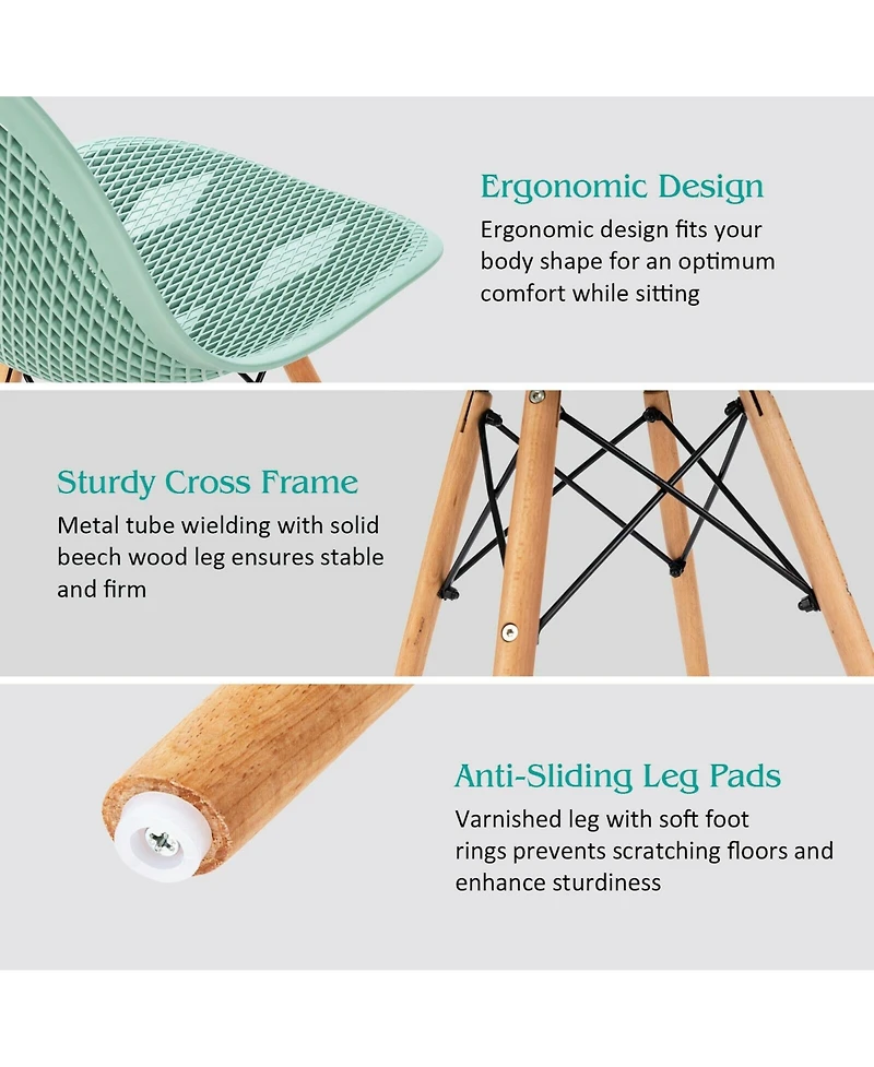 Sugift 4 Pieces Modern Plastic Hollow Chair Set with Wood Leg