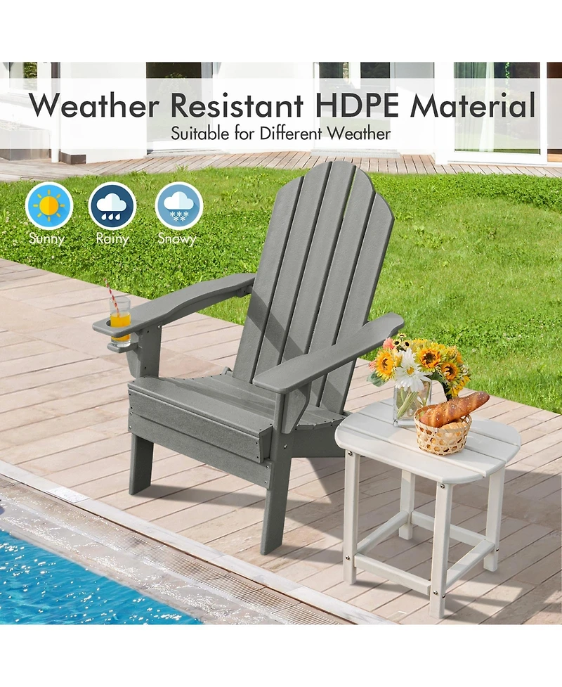 Sugift Foldable Weather Resistant Patio Chair with Built-in Cup Holder