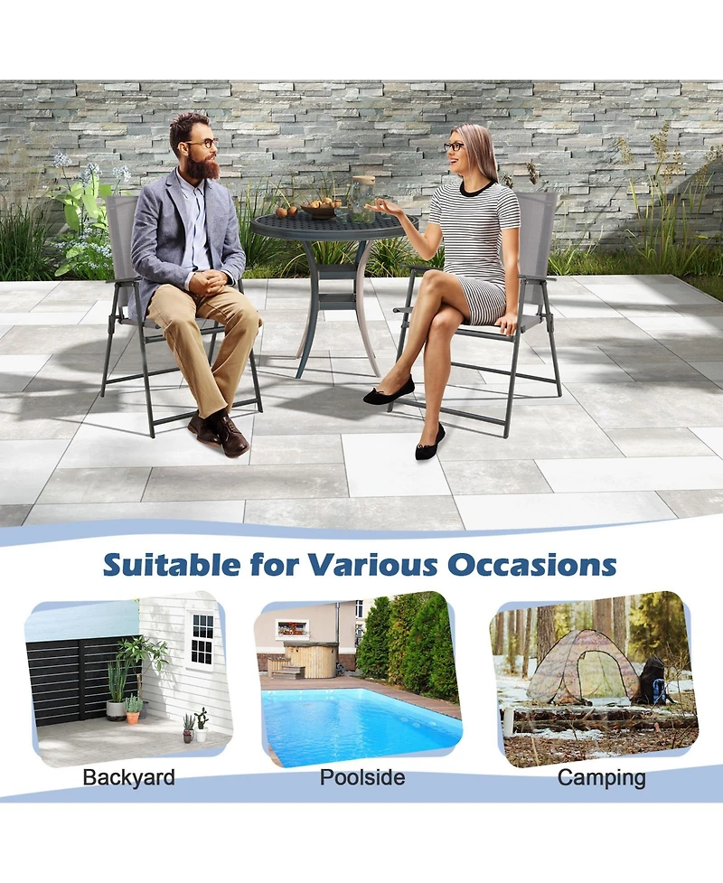 Sugift 2 Pieces Patio Folding Chairs with Armrests for Deck Garden Yard