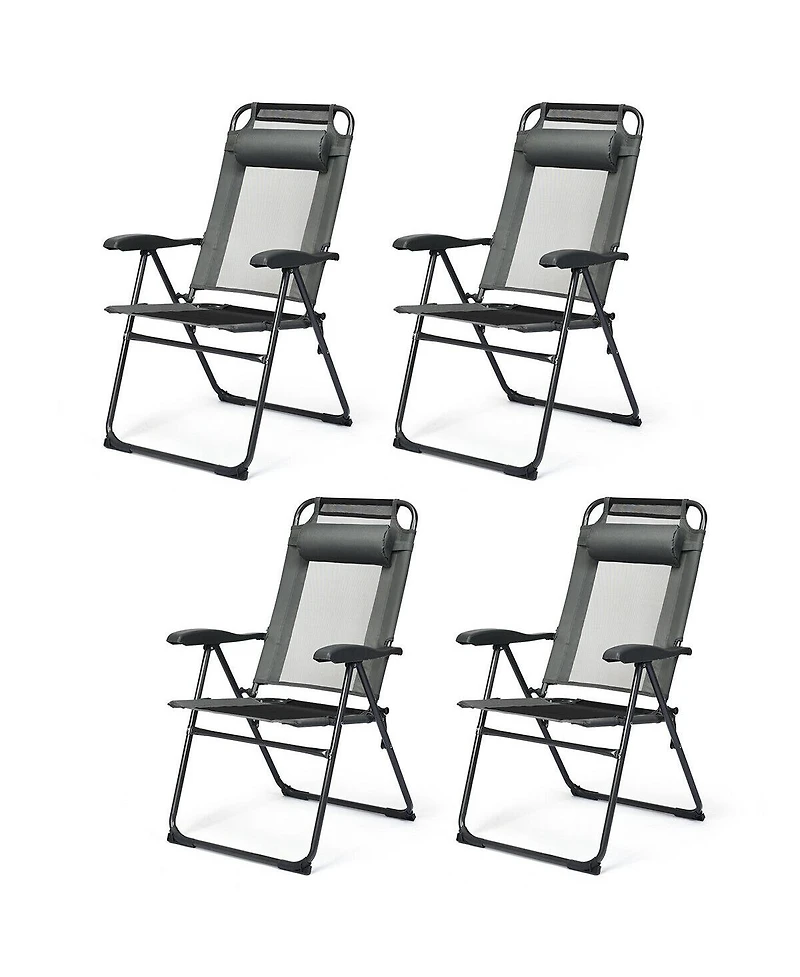 Sugift 4 Pieces Patio Garden Adjustable Reclining Folding Chairs with Headrests