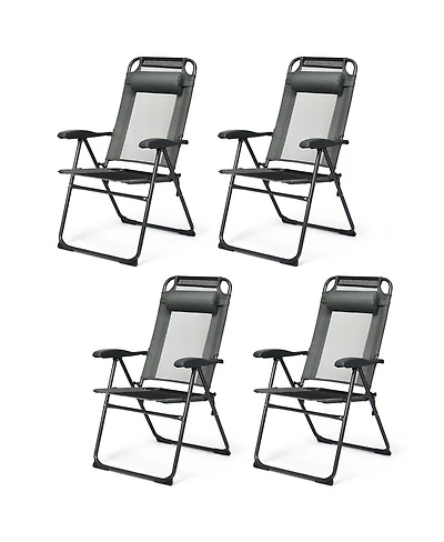 Sugift 4 Pieces Patio Garden Adjustable Reclining Folding Chairs with Headrests