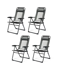Sugift 4 Pieces Patio Garden Adjustable Reclining Folding Chairs with Headrests