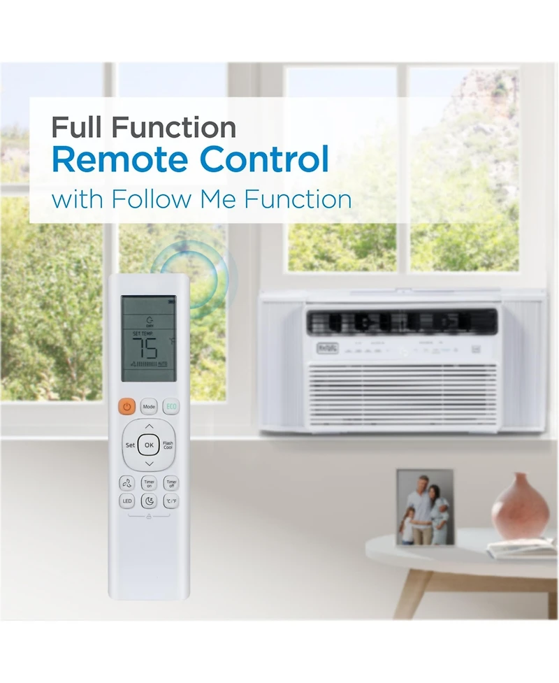 Black+Decker 8,000 Btu Inverter Window Air Conditioner Units for Up To 350 Sq. Ft., Energy Star Rated with Remote Control