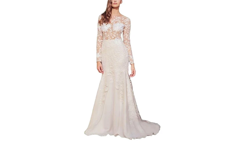 Tadashi Shoji Women's Holden Long-Sleeve Illusion Gown