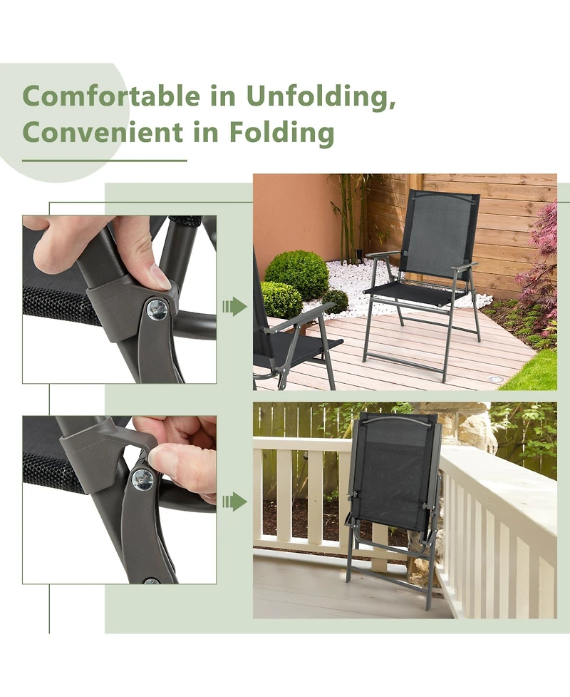 Sugift 2 Pieces Patio Folding Chairs with Armrests for Deck Garden Yard