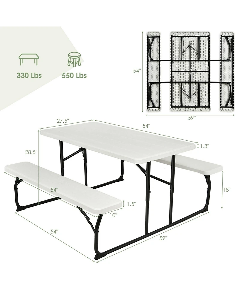 Sugift Indoor and Outdoor Folding Picnic Table Bench Set with Wood-like Texture