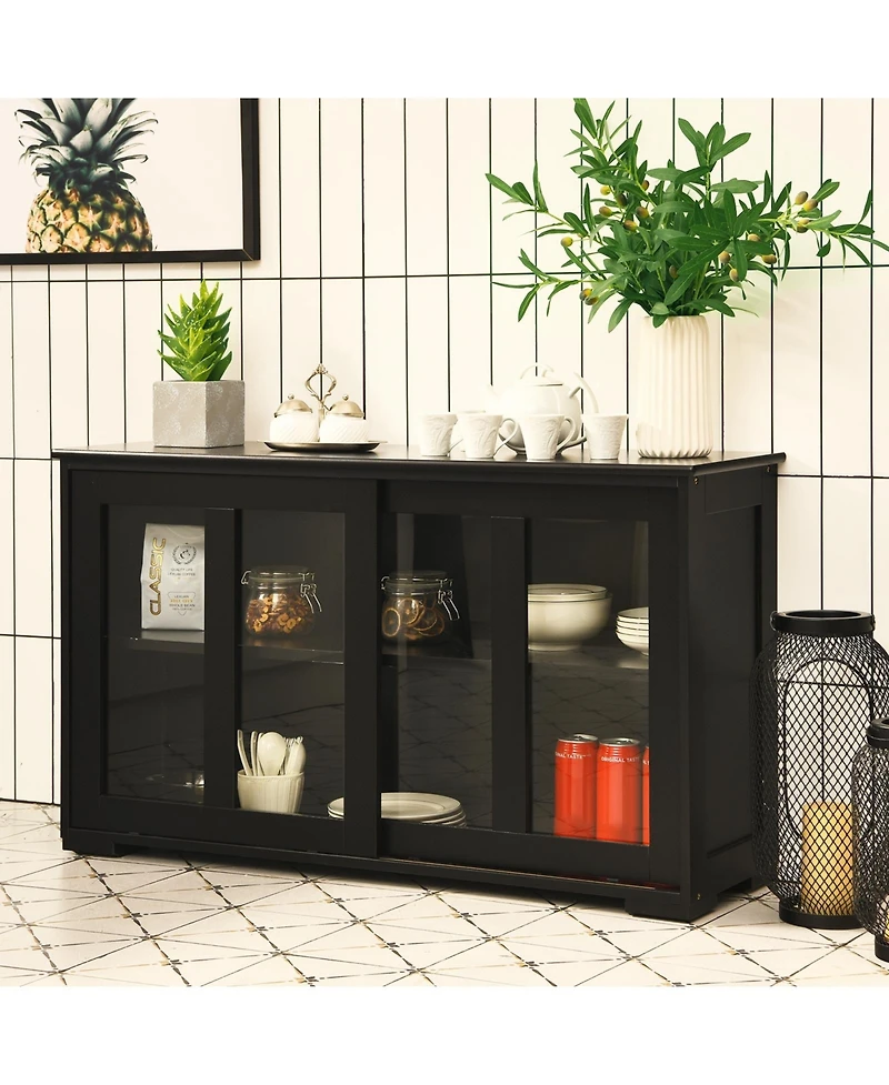Sugift Sideboard Buffet Cupboard Storage Cabinet with Sliding Door