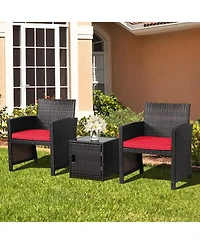 Sugift 3 Pieces Patio Wicker Furniture Set with Storage Table and Protective Cover