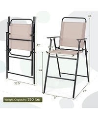 Sugift Patio Folding Bar Stool Set of 2 with Metal Frame and Footrest