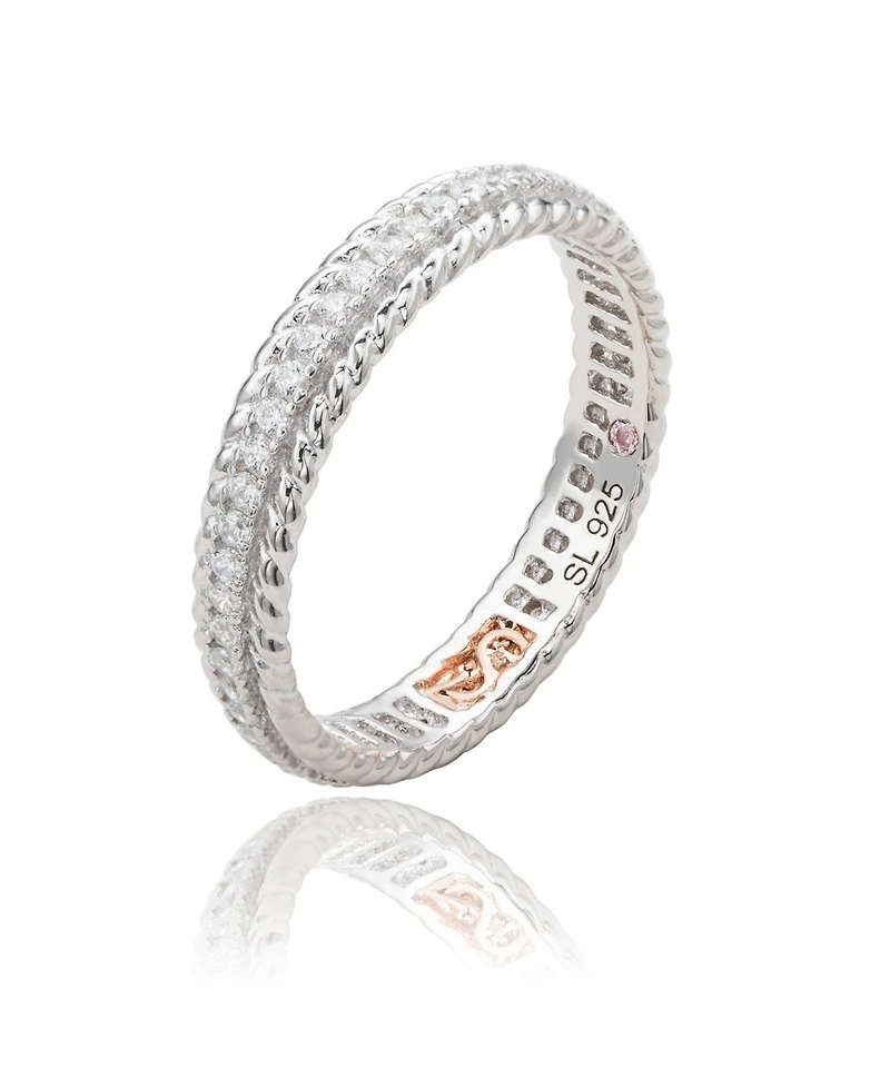 Suzy Levian Sterling Silver Cubic Zirconia French Filigree Eternity Band