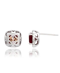 Suzy Levian Sterling Silver Cushion Cut Cubic Zirconia Halo Studs