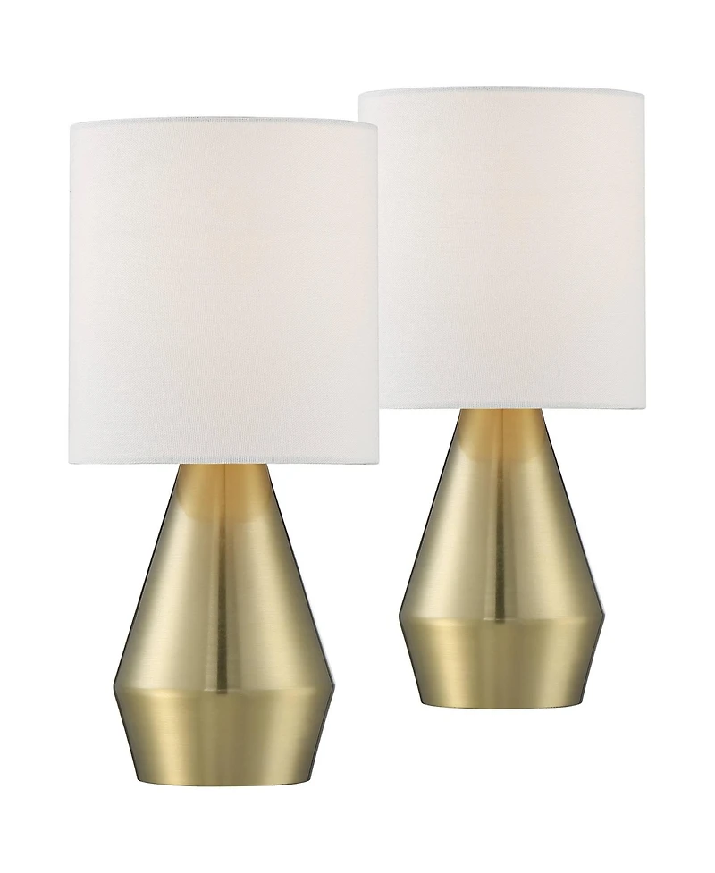 360 Lighting Marty Modern Accent Table Lamps 14 3/4" High Set of 2 Brass Metal White Cylinder Shade for Bedroom Bedside Nightstand Office Kids Ho