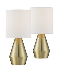 360 Lighting Marty Modern Accent Table Lamps 14 3/4" High Set of 2 Brass Metal White Cylinder Shade for Bedroom Bedside Nightstand Office Kids Ho
