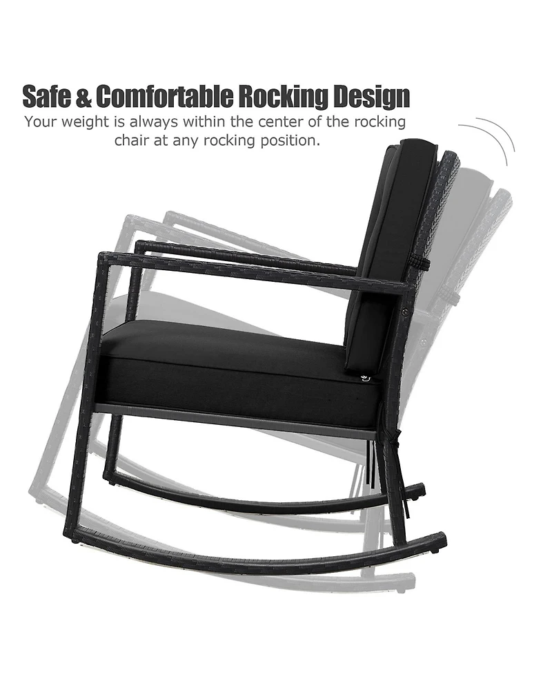 Sugift Patio Rattan Rocker Outdoor Glider Rocking Chair Cushion Lawn