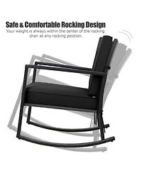 Sugift Patio Rattan Rocker Outdoor Glider Rocking Chair Cushion Lawn