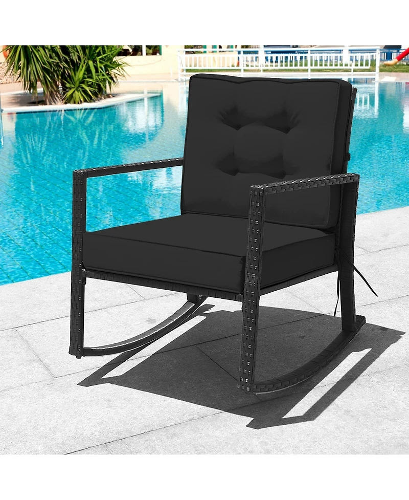 Sugift Patio Rattan Rocker Outdoor Glider Rocking Chair Cushion Lawn