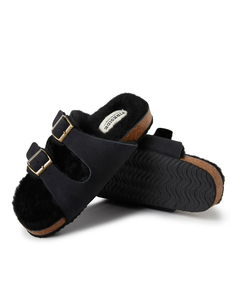 Fireside by Dearfoams Women's Tamworth Genuine Shearling Double Band Sandal