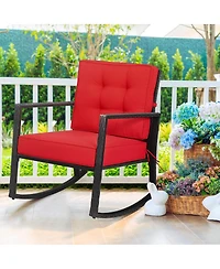Sugift Patio Rattan Rocker Outdoor Glider Rocking Chair Cushion Lawn