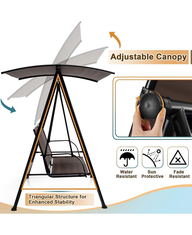 Sugift 2-Seat Outdoor Canopy Swing with Comfortable Fabric Seat and Heavy-duty Metal Frame