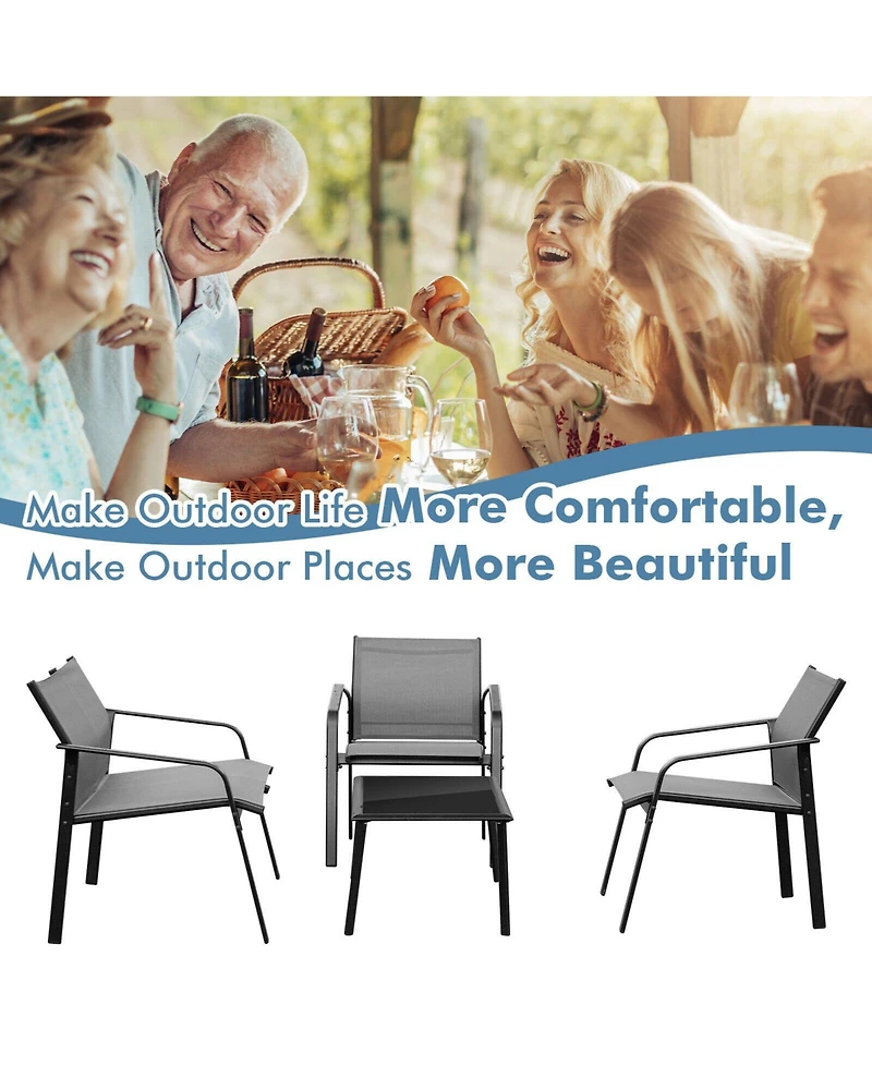 Sugift 4 Pieces Patio Furniture Set with Armrest Loveseat Sofas and Glass Table Deck