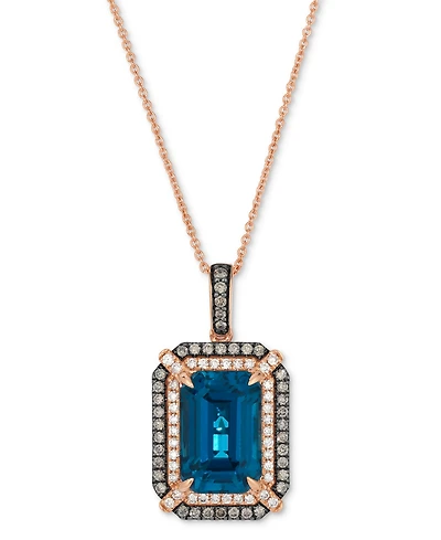 Le Vian Deep Sea Blue Topaz (3-9/10 ct. t.w.), Chocolate Diamond (1/4 t.w.) and Nude (1/5 Pendant Necklace 14k Strawberry Gol