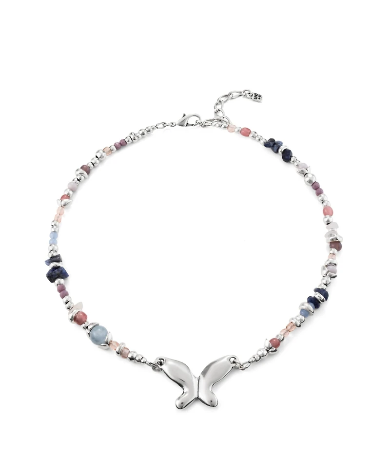 UNOde50 Sterling Silver Metal Alloy Beads Necklace with Central Butterfly