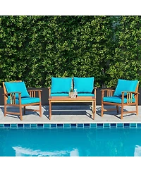 Sugift 4 Pieces Wooden Patio Sofa Chair Set with Cushion