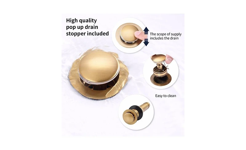 Slickblue 2-Handle 4-Inch Brushed Gold Bathroom Faucet with Pop-Up Drain and Supply Hoses for Vanity Sinks