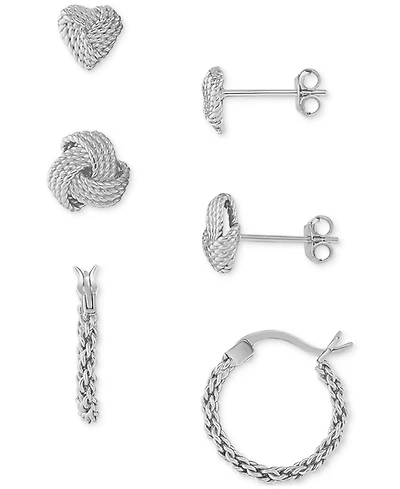 Macy's 3-Pc. Set Loveknot Stud & Twisted Hoop Earrings in 18K Gold Over Sterling Silver or Sterling Silver