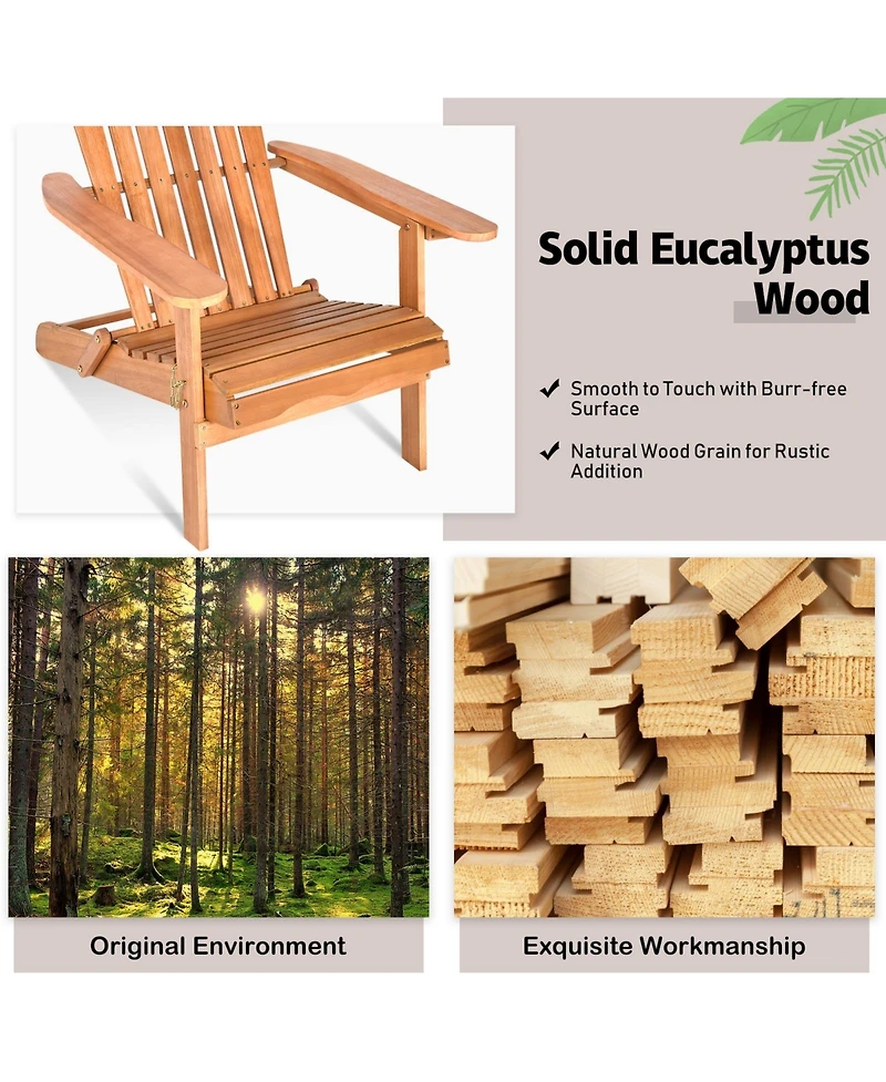 Vebreda Eucalyptus Chair Foldable Outdoor Wood Lounger Chair