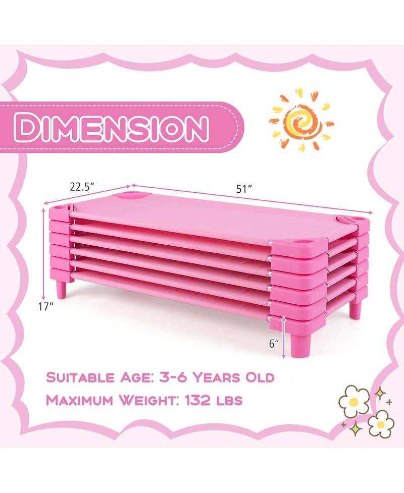 Pack of 6 Kids Stackable Naptime Cot 52" L x 23" W Daycare Rest Mat