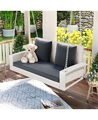 Slickblue 2-Person Wicker Hanging Porch Swing with Chains, Cushion, and Pillows