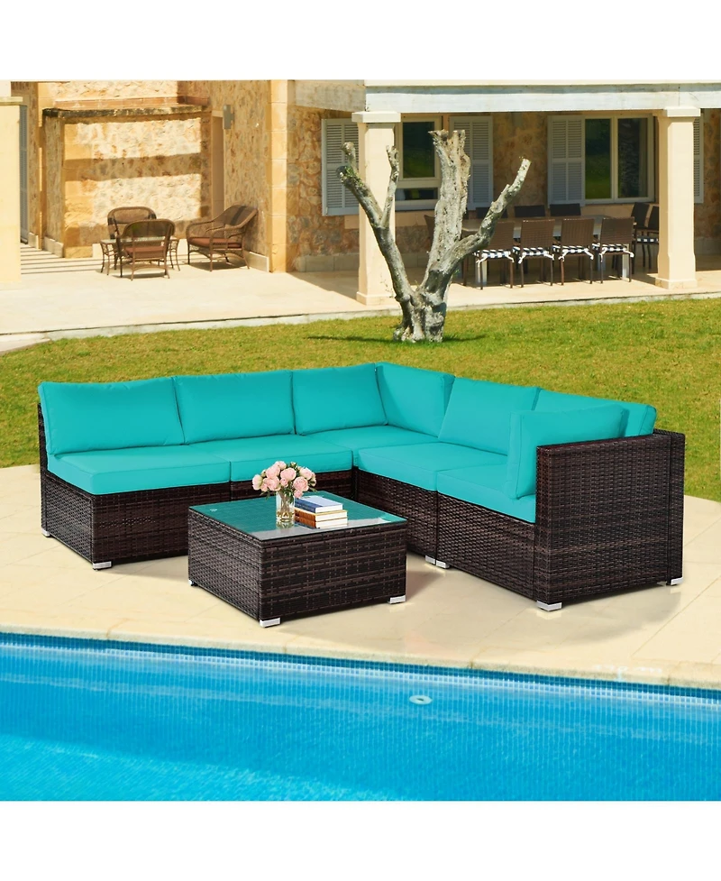 Vebreda Sugift 6 Pieces Patio Rattan Furniture Set with Cushions