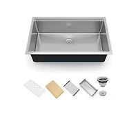 gaomon Kitchen Sink, 33 Inch Brushed Nickel Undermount Kitchen Bar Sink with Single-tier Track, Stainless Steel 16 Guage Single Bowl Kitchen Sinks, Fa