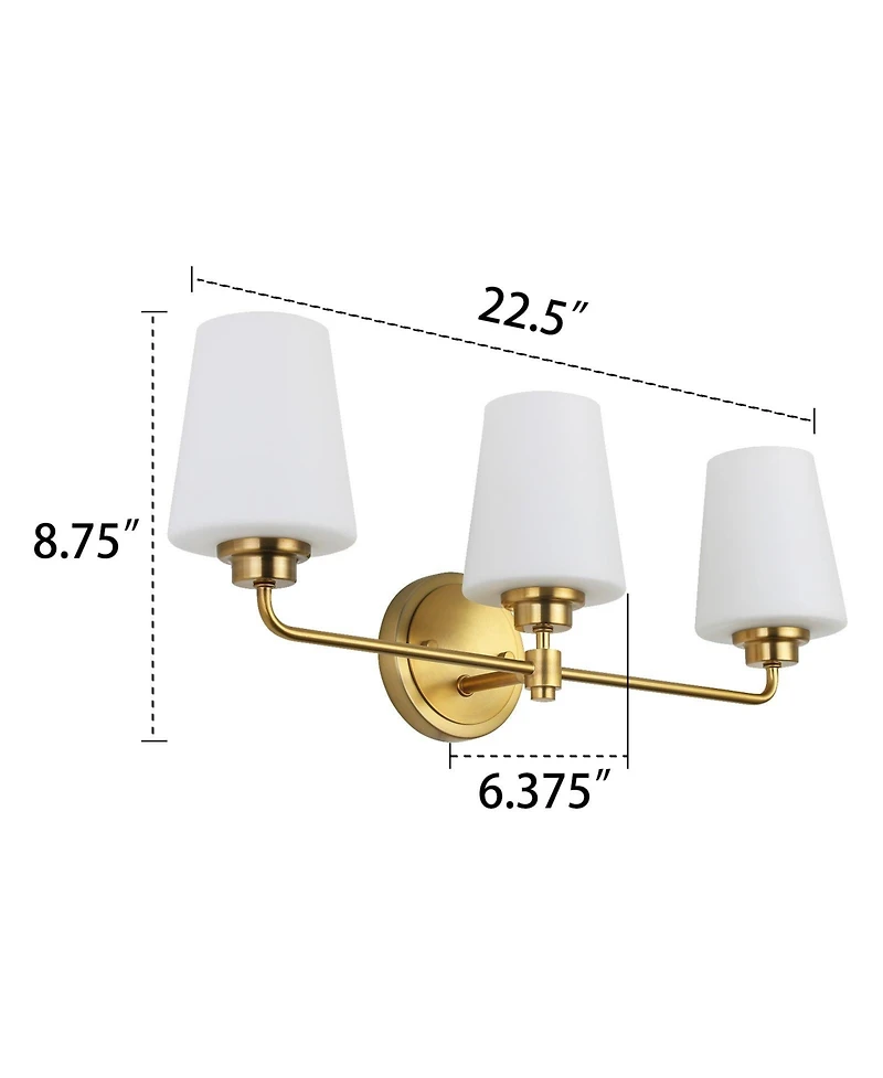 Flynama 22.5 in. W 3-Light White Plus Gold Bathroom Vanity Light with Shade