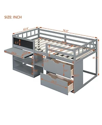 Streamdale Twin Low Loft Bed With Rolling Desk, Shelf And Drawers