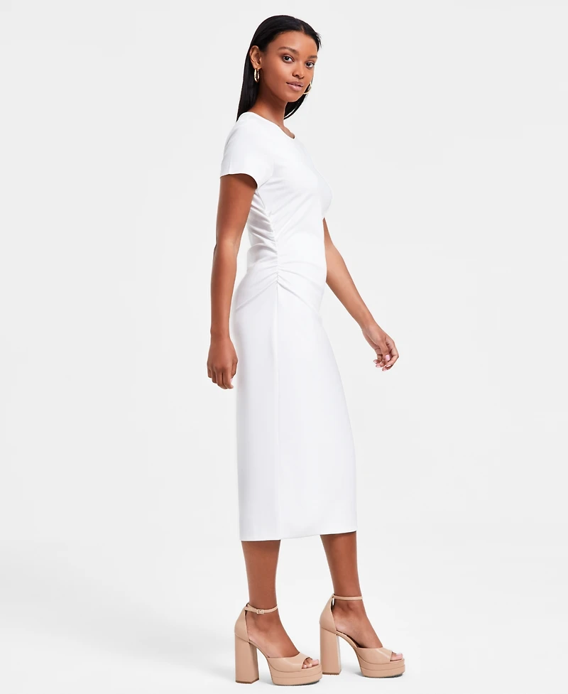 Bar Iii Women's Ruched Short-Sleeve Midi Dress, Exclusively at Macy's