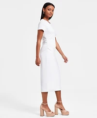 Bar Iii Women's Ruched Short-Sleeve Midi Dress, Exclusively at Macy's