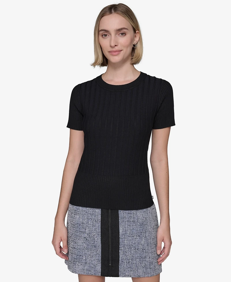 Karl Lagerfeld Paris Women's Ribbed Short-Sleeve Sweater