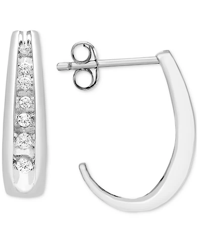 Diamond Graduated J Hoop Earrings (1/5 ct. t.w.) in 10k White or Yellow Gold