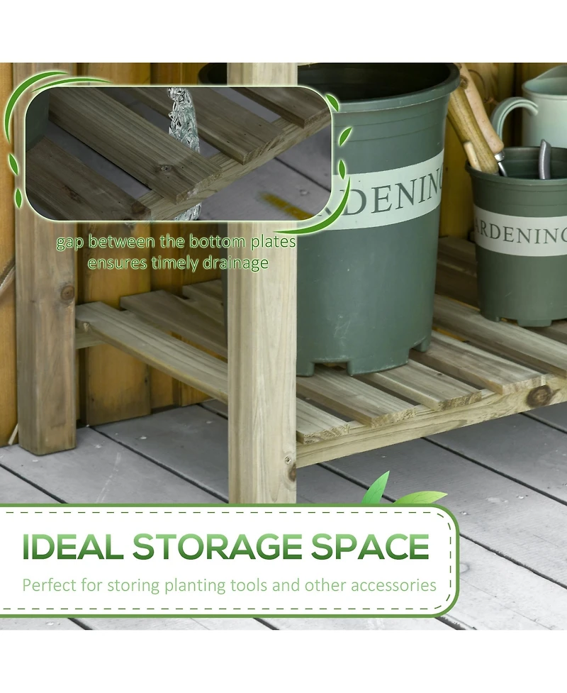 Spacious Elevated 2-Tier Trough-Shaped Garden Bed with Storage Shelf