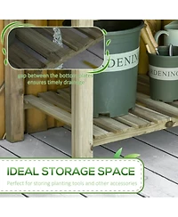 Spacious Elevated 2-Tier Trough-Shaped Garden Bed with Storage Shelf