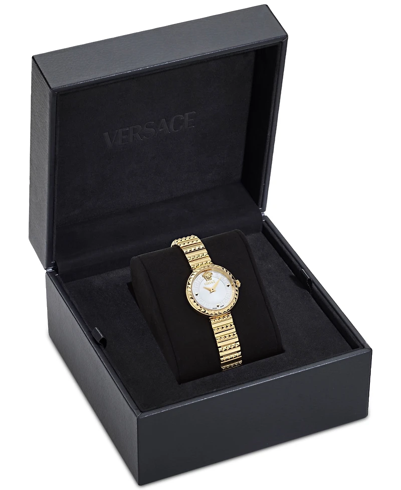 Versace Women's Swiss Greca Goddess Gold Ion Plated Studded Bracelet Watch 28mm