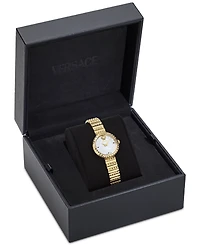 Versace Women's Swiss Greca Goddess Gold Ion Plated Studded Bracelet Watch 28mm