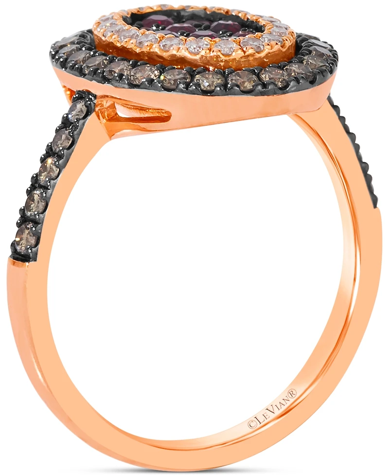 Le Vian Chocolatier Passion Ruby (1/4 ct. t.w.) & Diamond (5/8 ct. t.w.) Halo Cluster Oval Statement Ring in 14k Rose Gold