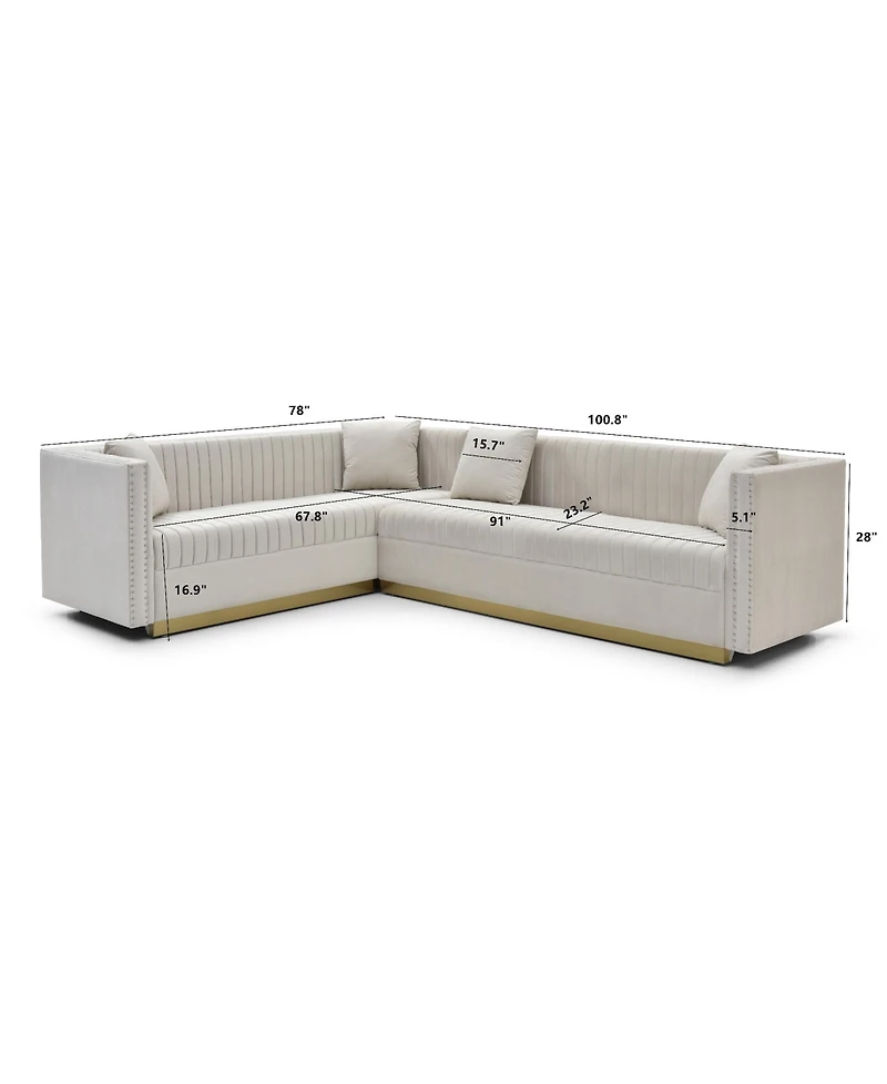 Streamdale Modern Beige Velvet Sectional Sofa with Pillows
