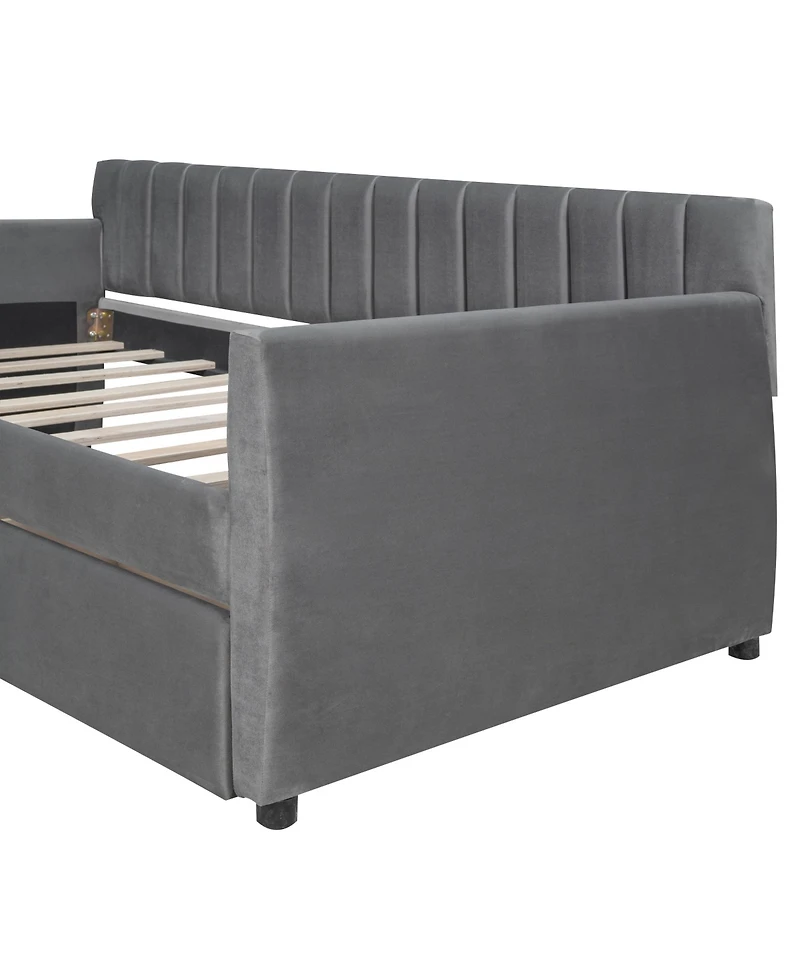 Streamdale Furniture Twin Size Upholstered Daybed With Drawers, Wood Slat Support