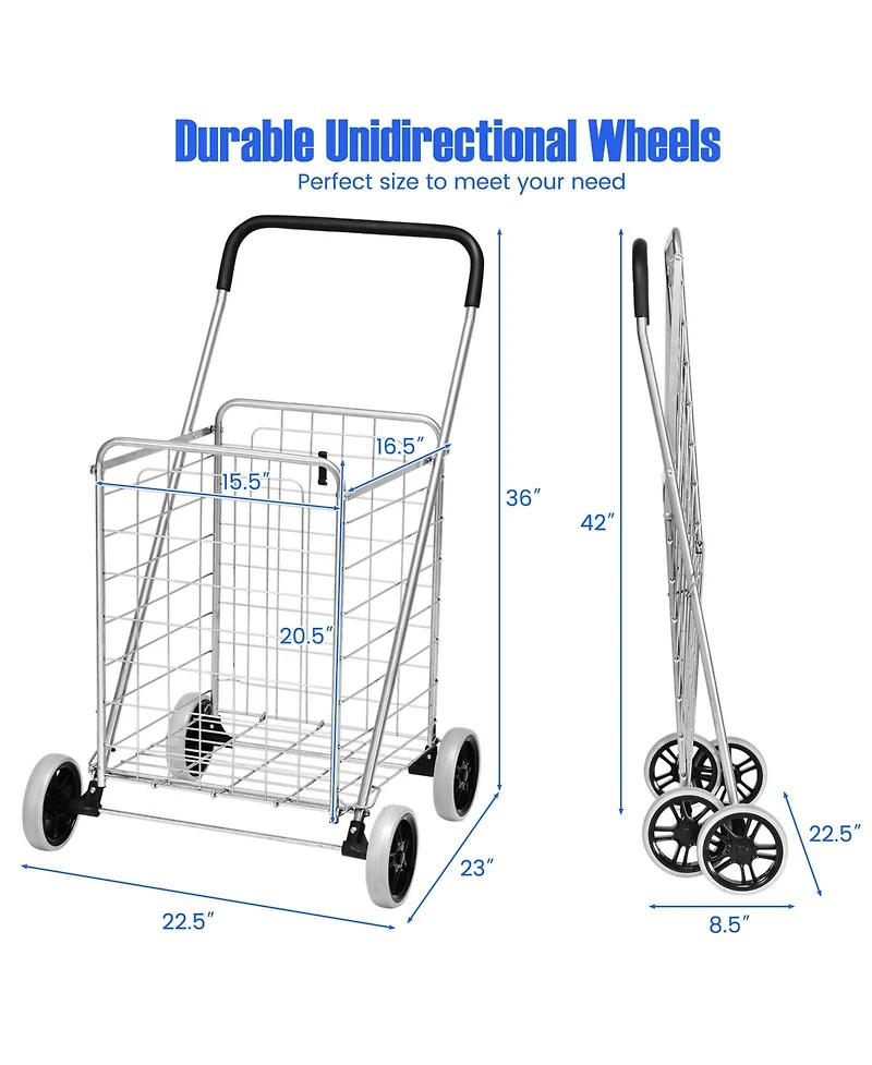 Sugift Portable Folding Shopping Cart Utility for Grocery Laundry