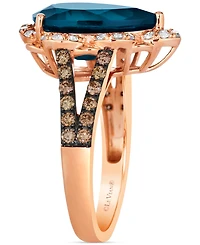 Le Vian Deep Sea Blue Topaz (4-3/4 ct. t.w.) & Diamond (1/2 ct. t.w.) Pear-Shape Statement Ring in 14k Rose Gold